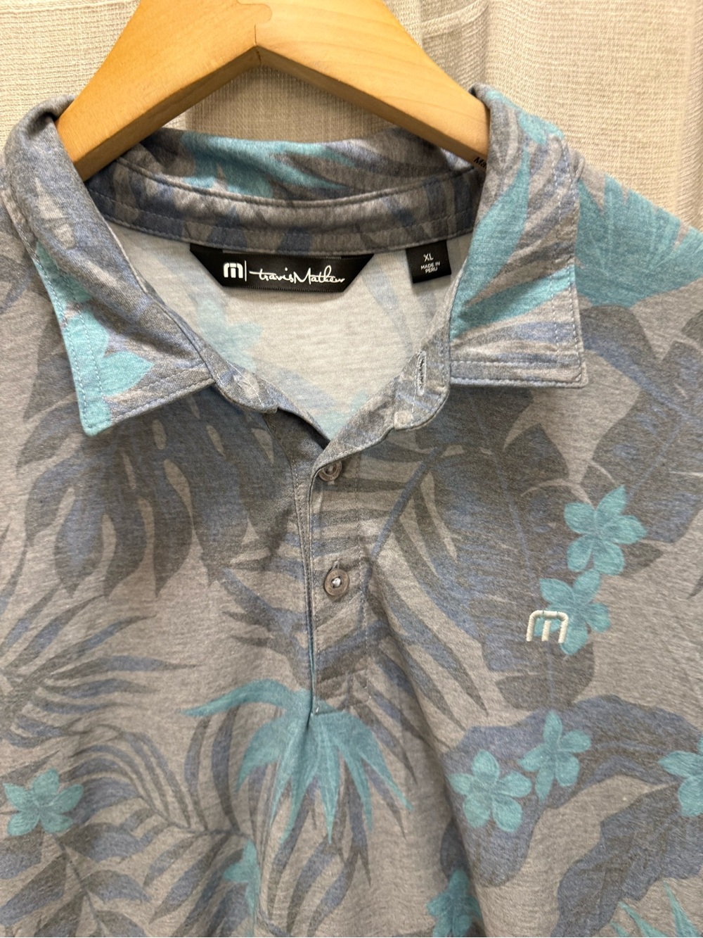 Travis Mathew Men’s Gray & Teal Floral Polo Shirt